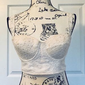 Beige Lace Bustier Crop Top